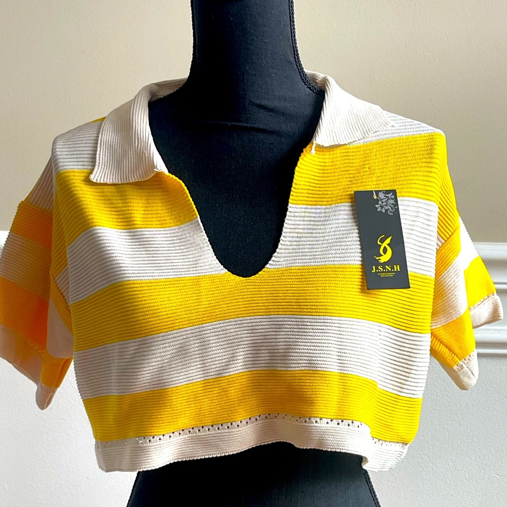 Stripped yellow/cream crop top sizeM - Picture 1 of 5